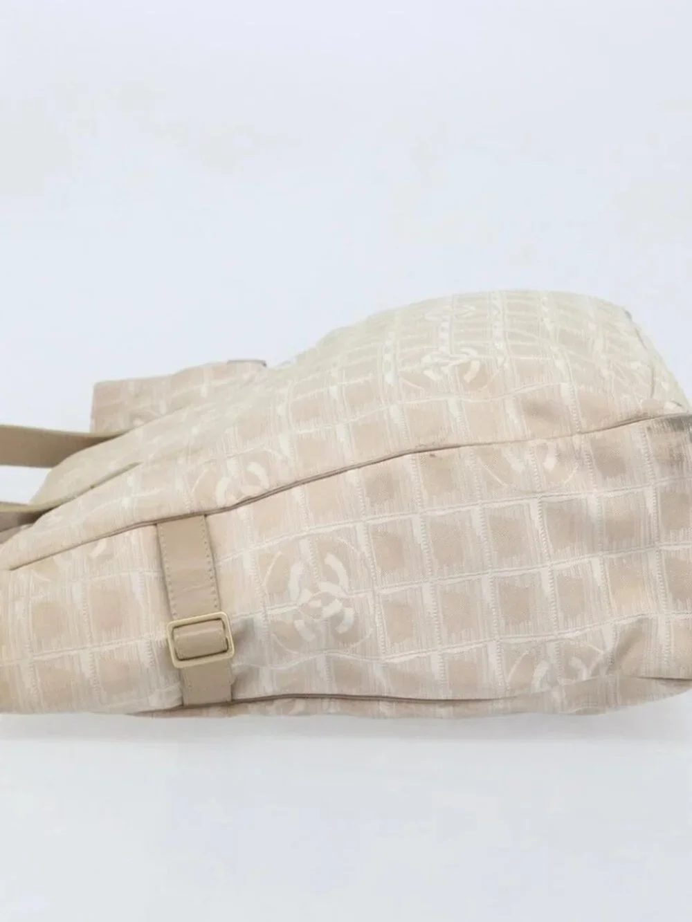 CHANEL New Travel Line Tote Bag Nylon Beige Gold CC Auth BA11779